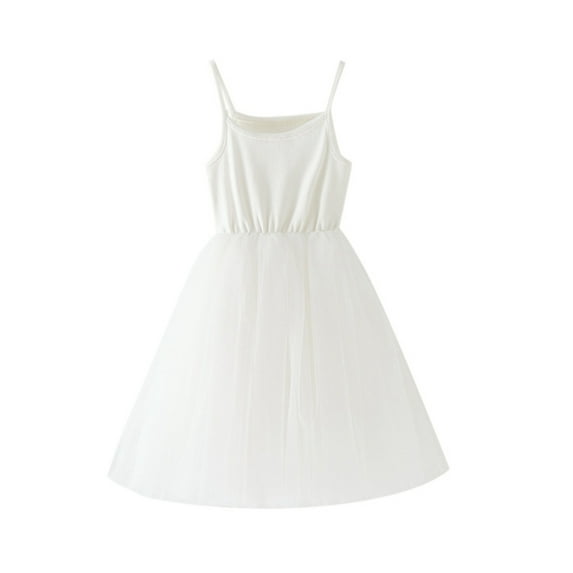 ZHUASHUM Baby Girls Tutu Dress Toddler Cotton Tutu Dress Tulle Dresses Girl Strap Sleeveless Princess Dress Beige,5-6 Years