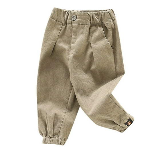 ZHUASHUM Baby Pants For Boys Relax Fit Straight Leg Solid Color Sweartpants Summer Casual Pants Trousers Kid Clothes Khaki 6-12 Months