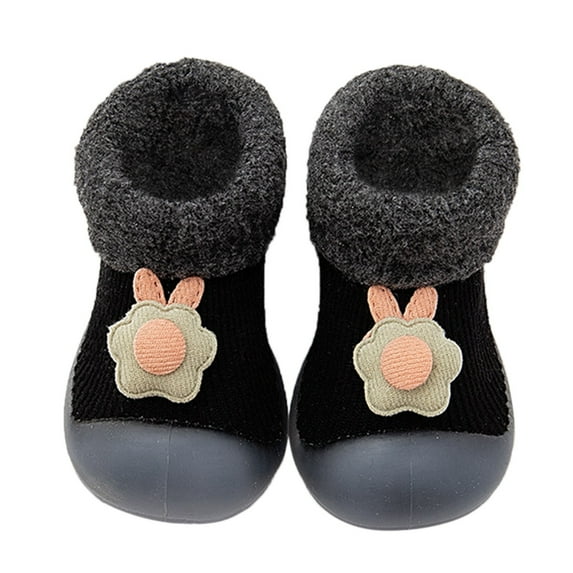 ZHUASHUM Baby Shoes For Boys Girls Baby Home Slippers Cartoon Warm House Slippers For Lined Winter Indoor Shoes Black.Size 12-18 Months