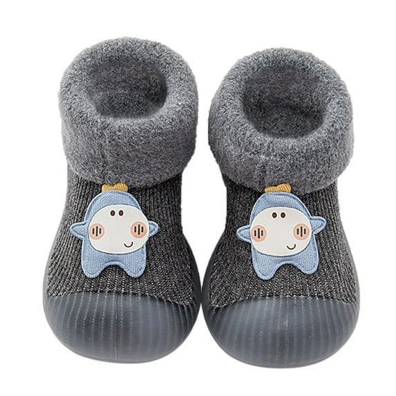 ZHUASHUM Baby Shoes For Boys Girls Baby Home Slippers Cartoon Warm House Slippers For Lined Winter Indoor Shoes Grey.Size 18-24 Months