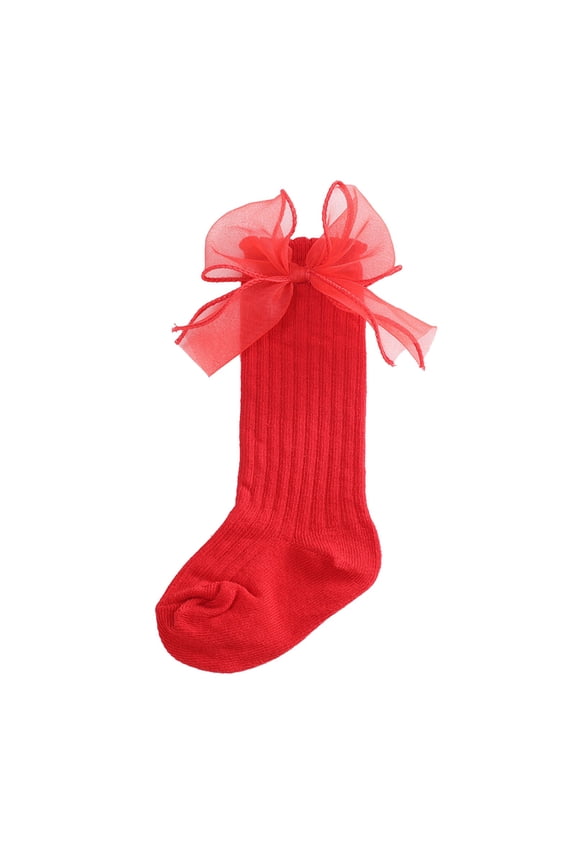 Baby Sock 12-18 Months Fashion Solid Color Soft Calf Knee High Lace Large Bow Knot Stockings Red