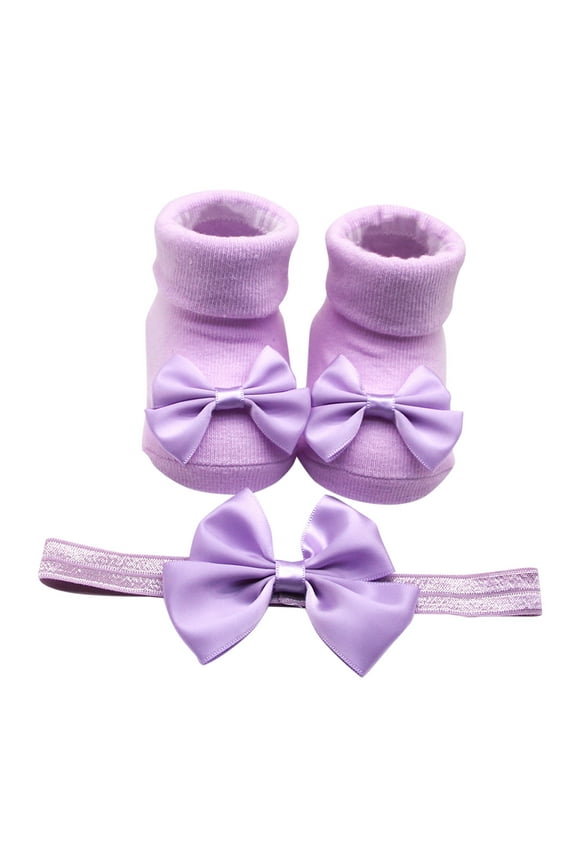 Baby Sock 6-12 Months Children Kids Soft Bottom Toddler Shoes Bowkot Princess Floor 1Pc + 1Pc Bow Hairband