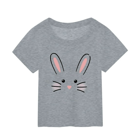 Zhuashum Baby T Shirt 2024 For Boys Girls Cute Summer Solid Color Short Sleeved T Shirt Children'S Easter Cartoon Bunny Print Round Neck Blouse Grey,Size:1-2 Years