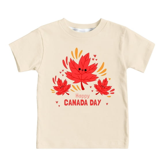 ZHUASHUM Baby Tops For Boys Girls Short Sleeve Round Neck Trendy Cartoon Print Canada International Day Maple Leaf Print Comfortable Loose Tops Children'S Clothing Beige 6-7 Years