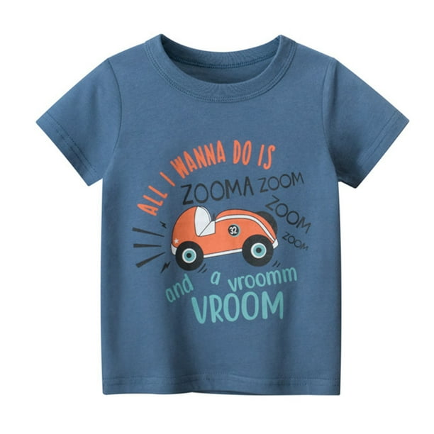 ZHUASHUM Baby Tops For Boys Girls Fashion Crewnexk Short Sleeve Cartoon Car Print Toddler Kids Baby Cars T Shirts Outdoor Play T Shirt For Little