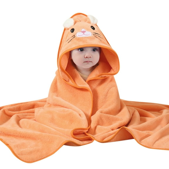 ZHUASHUM Baby blankets For Boys Girls Children's Animal Prints Soft Hooded Cloak Cartoon Baby Coral Kids Bath Towel Cozy Travel Blanket Orange