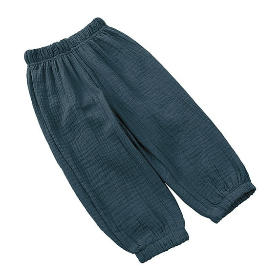 ZHUASHUM Boy'S Pants Relax Fit Trousers Straight Leg Solid Color Sweartpants Casual Pants Summer Daily Wear Navy 4-5 Years