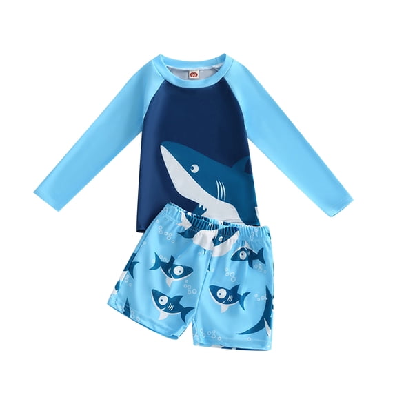 ZHUASHUM Boy Swimsuit 3 Years Toddler Spring Summer Animal Prints Long Sleeve Tops Shorts Swimwear Swimsuit Blue