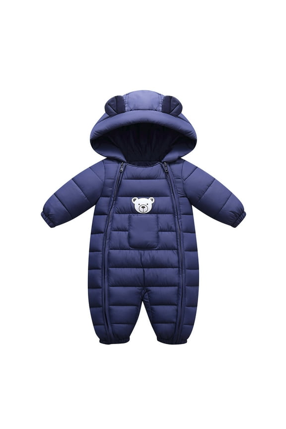 Coats For Baby Boys Girls Thick Snowsuit Toddler Jacket Coat Jumpsuit Outdoor Warm Windproof Hooded Romper Kids Coat Jacket Navy 6-12 Months