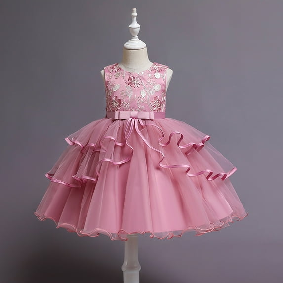 ZHUASHUM Cute Baby Dress For Girls Toddler Clothes Gown Sleeveless Suspenders Solid Color Party Princess Kid Lace Sleeveless Dress Tulle Girls Dress&Skirt,2-3 Years Rose Red