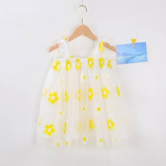 ZHUASHUM Dress For Girls Party Tulle Layered Beach Casual Birthday Princess Dress Toddler Sleeveless Dresses Kids Beach Summer Pineapple Baby Floral Dresses,5-6 Years C