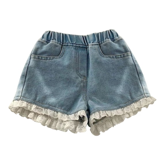 ZHUASHUM Girl'S Pants Relax Fit Trousers Summer Straight Leg Solid Color Sweartpants Shorts Daily Wear Blue 6-7 Years