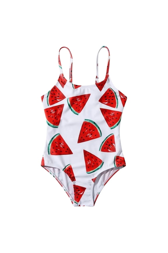 Girls'One Pieces Swimsuit Crisscross Watermelon Printing Cute Summer Conjoined Girls Swimwear Sleeveless Bathing Beach Wearwhite,Size11-12 Years