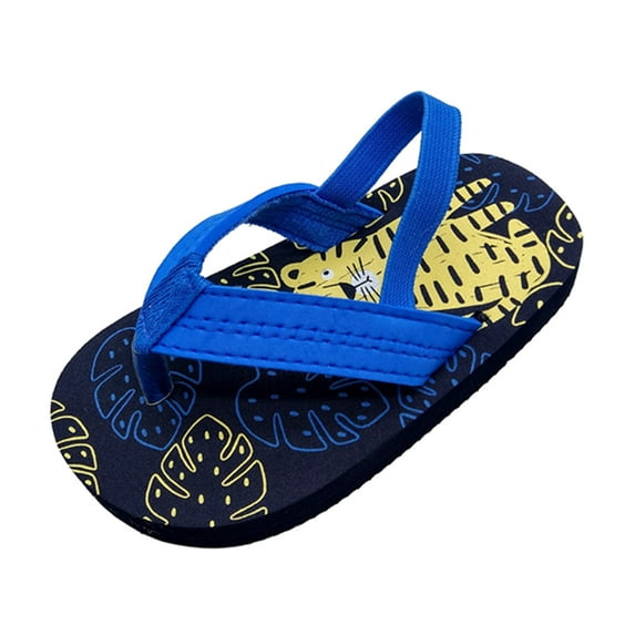 ZHUASHUM Girls Sandals Solid Color Beach Shoes Flip With Adjustable Strap Boys Flops Sandals Summer Toddler Eva Sandals Dark Blue,18-24 Months