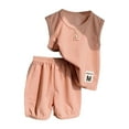 thumbnail image 1 of ZHUASHUM Gril Outfits Solid Color Round Neck Sleeveless Tank Top Casual Shorts Daily Wear Pink 6-12 Months, 1 of 4