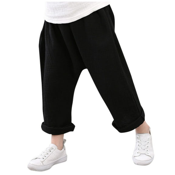 ZHUASHUM Kid Boys Girls Pants Solid Harem Child Pant Boy Toddler Pyjamas Baby Pleated Pants 5-6 Years Black