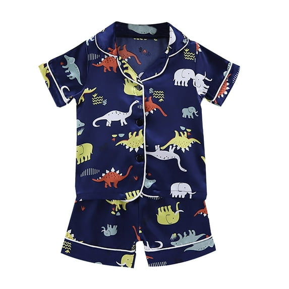 ZHUASHUM Kid Pajamas For Boys Girls Spring And Summer Toddler Solid Color Dinosaur Set T Shorts Sleepwear Clothes Pajamas Outfits Set Dark Blue,Size:3-4 Years