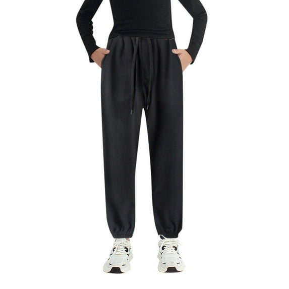 ZHUASHUM Kid Pants For Boys Girls Active Pants Jogger Sweatpants With Pockets Warm Kids Trousers Casual Solid Color Pants Black,Size:10-12 Years