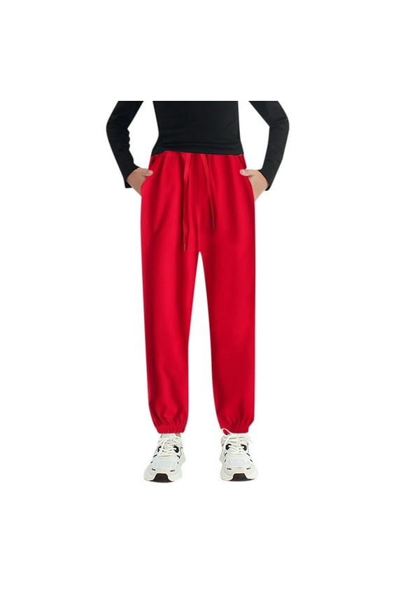 Pants For Baby Kid Boys High Waist Trousers Fall Straight Leg Solid Color Jogger Pant Casual Trousers Adorable Relax Fit Daily Wears Red 10-12 Years