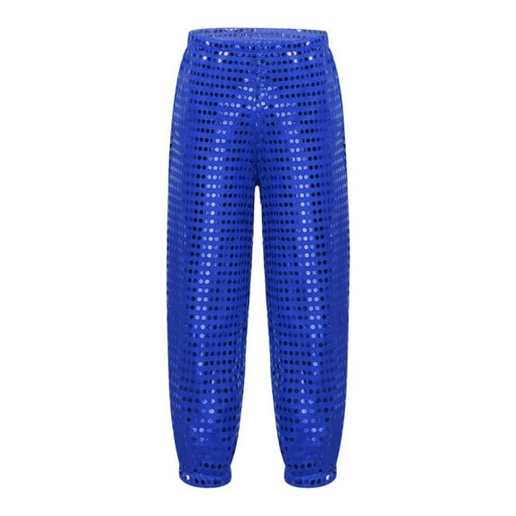 ZHUASHUM Kid Pants For Boys Girls Kids Sequins Loose Jazz Street Dance Pants Haren Trousers Dancewear For Girls 5-6 Years Blue