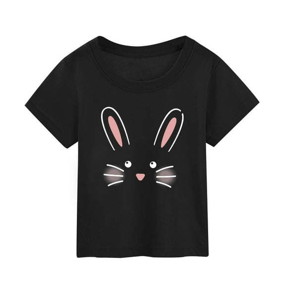 Zhuashum Kid Tops For Boys Girls 2024 Summer Solid Color Short Sleeved T Shirt Children'S Easter Cartoon Bunny Print Round Neck Blouse Black,Size:1-2 Years