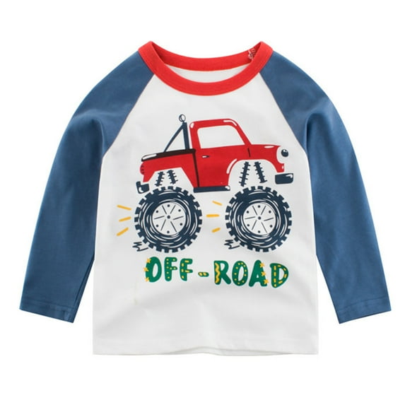 ZHUASHUM Kid Tops For Boys Girls Crewnexk Long Sleeve Trendy Cartoon Car Print Toddler Kids Baby Cars Print T Shirts Toddler Outdoor Play T Shirt Blue 2-3 Years