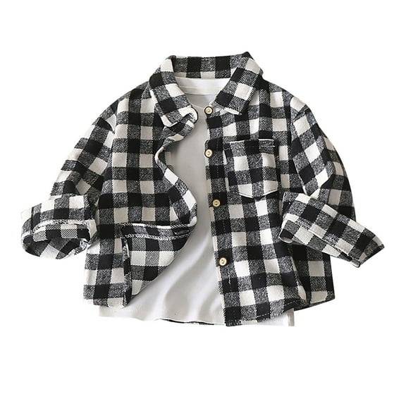 ZHUASHUM Kid Tops For Boys Girls Long Sleeve Round Neck Simple Plaid Prints Flannel Shirt Button Down Shirts Toddler Daily Clothes Dark Gray 3-4 Years