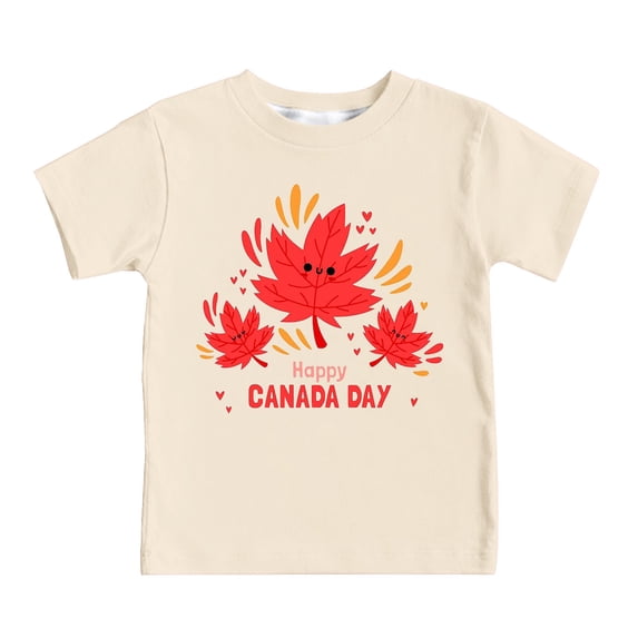 ZHUASHUM Kid Tops For Boys Girls Short Sleeve Round Neck Trendy Cartoon Print Canada International Day Maple Leaf Print Comfortable Loose Tops Children'S Clothing Beige 8-9 Years