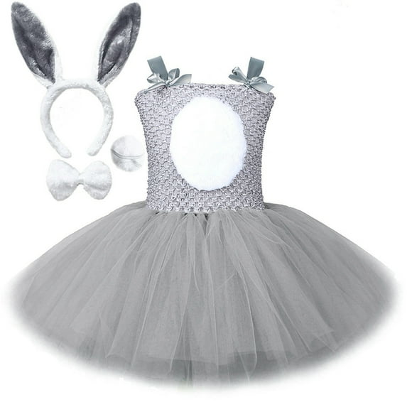 ZHUASHUM Kids Toddler Baby Girls Spring Summer Floral Bee Fancy Dress Wear Easter Bunny Carnival Wear Accessory Set Tutu Princess Dress Grey,3-4 Years