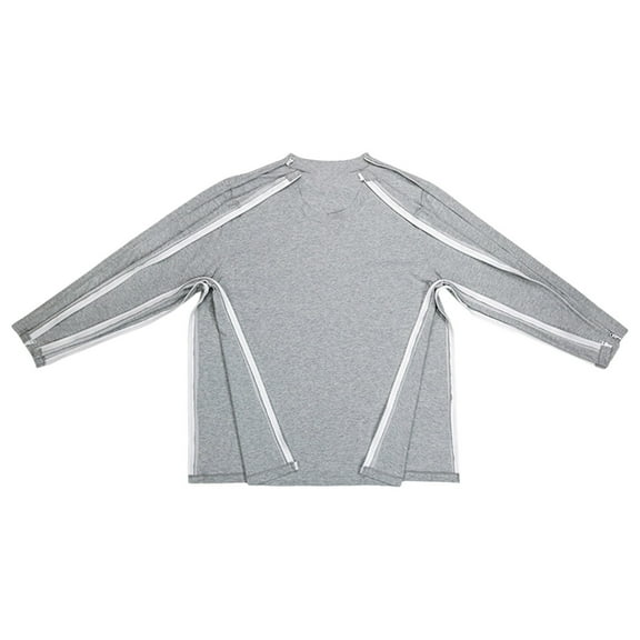 ZHUASHUM Men'S T Shirt Short Sleeve Post Shoulder Shirts For Recovery Shirt Full Open Zipper Style Chemo Dialysis Adaptive Clothing Grey L