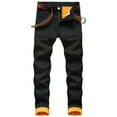 thumbnail image 1 of ZHUASHUM Mens Pants Plus Velvet Composite Warm Jeans Straight Slim Padded Denim Trousers,30 Black, 1 of 8