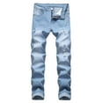 thumbnail image 1 of ZHUASHUM Mens Pants Solid Color Distressed Stretch Pants Oversized Light Colored Ripped Jeans,Xxxl Sky Blue, 1 of 7