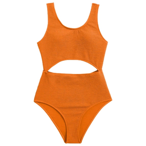 ZHUASHUM One-Piece Swimsuit For Toddler Girls 2024 Cute Solid Color Cute Cut Out Bathing Suit Swimwearorange,Size10-11 Years