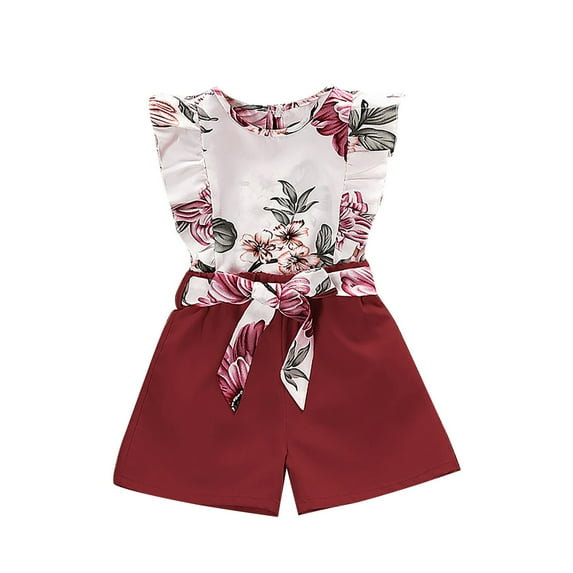 ZHUASHUM Outfits For Boys Girls Baby Summer Clothes Outfit Flowers Sleeveless Top Solid Shorts Short Set 2Pcs Rd1,5-6 Years