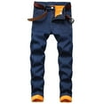 thumbnail image 1 of ZHUASHUM Pant For Men Plus Velvet Composite Warm Jeans Straight Slim Padded Denim Trousers,36 Dark Blue, 1 of 9