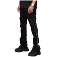 thumbnail image 1 of ZHUASHUM Pant For Men Solid Color Straight Leg Pants Stylish Stretch Patch Denim Stacked Pants,Xl Black, 1 of 6
