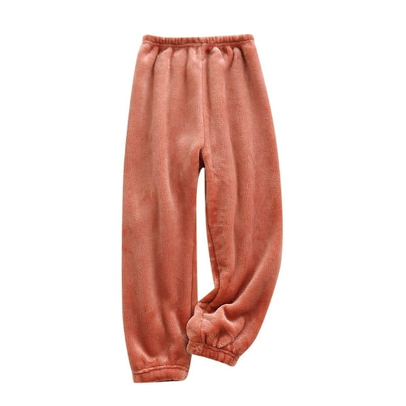 ZHUASHUM Pants For Baby Girls Pajamas Kids Girls Solid Color Flannel Pajama Pants Soft Home Pants Elastic Waist Trousers Orange 8-9 Years
