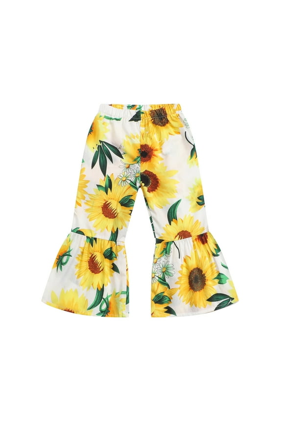 Pants For Baby Girls Relax Fit Trousers Straight Leg Flower Print Sweartpants Flare Pants Comfortable Wear White 18-24 Months