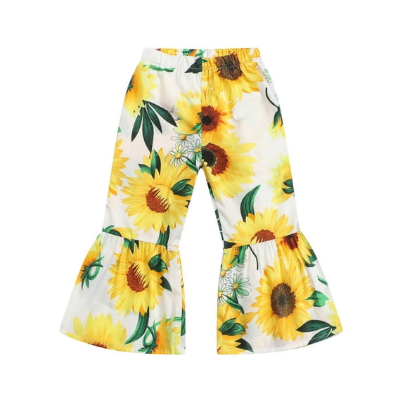 ZHUASHUM Pants For Baby Girls Relax Fit Trousers Straight Leg Flower Print Sweartpants Flare Pants Comfortable Wear White 18-24 Months