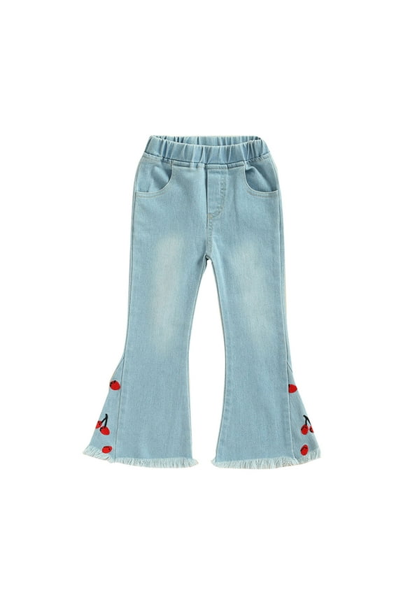 Pants For Baby Girls Relax Fit Trousers Straight Leg Solid Color Sweartpants Flare Pants Comfortable Wear Blue 18-24 Months