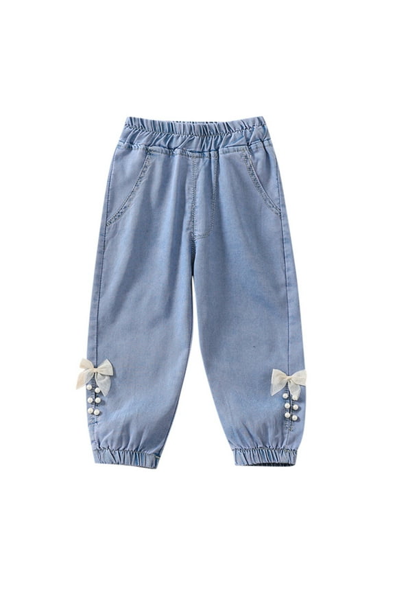 Pants For Baby Girls Summer Straight Leg Floral Prints Trousers Relax Fit Ankel Length Sweartpants Daily Wear White 18-24 Months