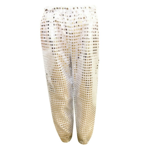 ZHUASHUM Pants For Boys Girls Kids Sequins Loose Jazz Street Dance Pants Haren Trousers Dancewear For Girls 5-6 Years Silver