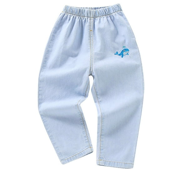 ZHUASHUM Pants For Boys Summer Straight Leg Cartoon Prints Trousers Relax Fit Denim Jeans Sweartpants Kid Clothes C 2-3 Years