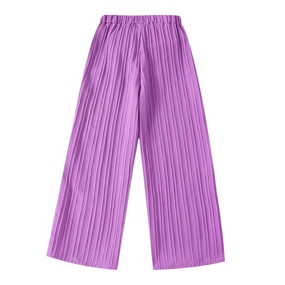 ZHUASHUM Pants For Girls Relax Fit Trousers Straight Leg Solid Color Sweartpants Casual Pants Kid Clothes Purple 11-12 Years