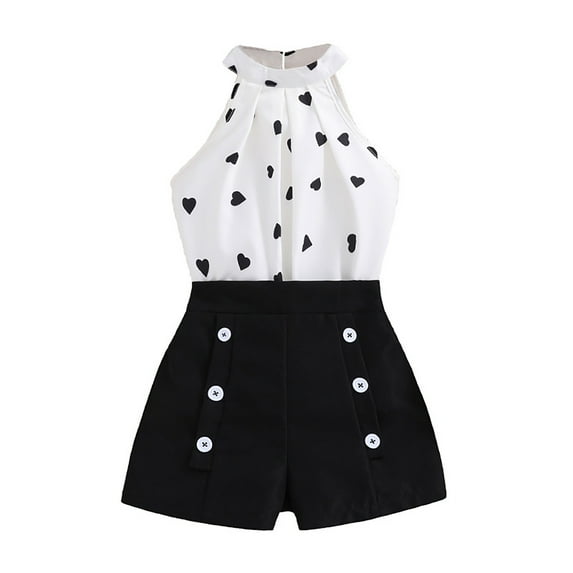 ZHUASHUM Spring Outfits For Girls 2024 Toddler Solid Color Sleeveless Floral Prints Tops And Shorts Daily Clothes Set Black 7-8 Years