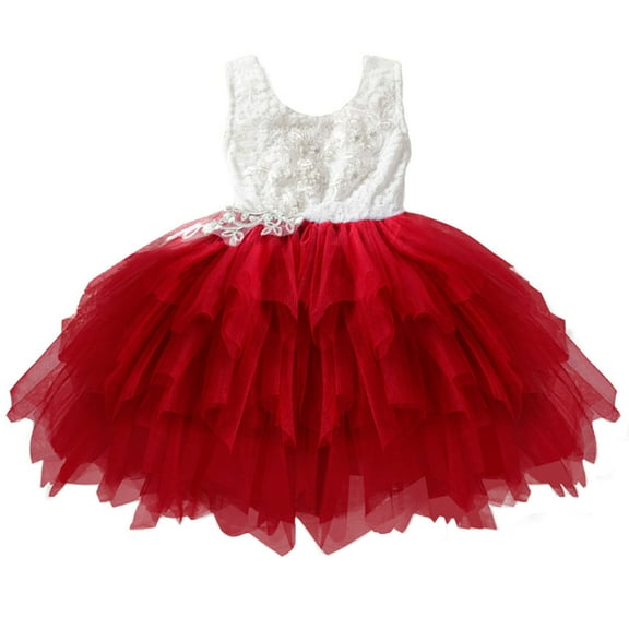 ZHUASHUM Summer Baby Girls First Birthday Princess Dress Lace Tulle Layer Tutu Skirts Flower Dress For Girls,3-4 Years