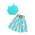 thumbnail image 1 of ZHUASHUM Summer Outfits For Girls Solid Color Sleeveless Tasnk Top Floral Print Dress Cute Girl Clothes Set Sky Blue 8-9 Years, 1 of 9