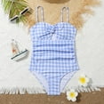 thumbnail image 2 of ZHUASHUM Summer Swimsuit Skintight Bodysuit Bikini For Girl 2024 New Girls' Swimwear Swimsuit Children'S Blue Plaid Bikini Light Blue,Size:7-8 Years, 2 of 6