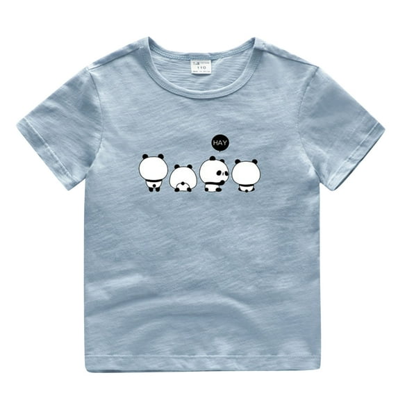 ZHUASHUM Summer Tops For Boys Girls Handsome Round Neck Short Sleeve Panda Print Toddler Summer Panda T Shirts Tops Outwear Cute Fashion Daily Clothes For Little Girls 4-5 Years Light Blue