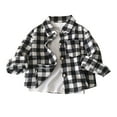 thumbnail image 1 of ZHUASHUM Summer Tops For Boys Girls Long Sleeve Round Neck Simple Plaid Prints Flannel Shirt Button Down Shirts Outdoor Play T Shirt For 18-24 Months Dark Gray, 1 of 3